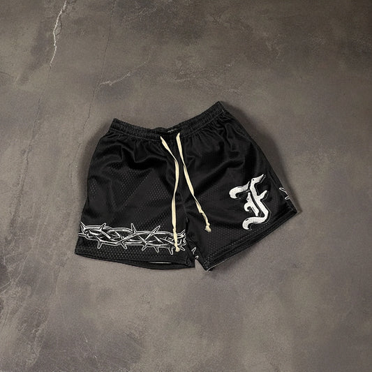 ‘CROWN OF THORNS’ MESH SHORTS - BLACK
